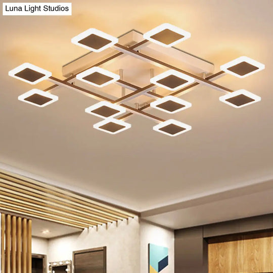 Sleek Square Semi-Flush Mount Acrylic Ceiling Light Fixture - 31.5/35.5 Wide Brown 9/12 Heads