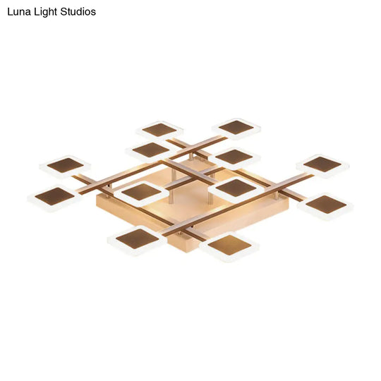 Sleek Square Semi-Flush Mount Acrylic Ceiling Light Fixture - 31.5/35.5 Wide Brown 9/12 Heads