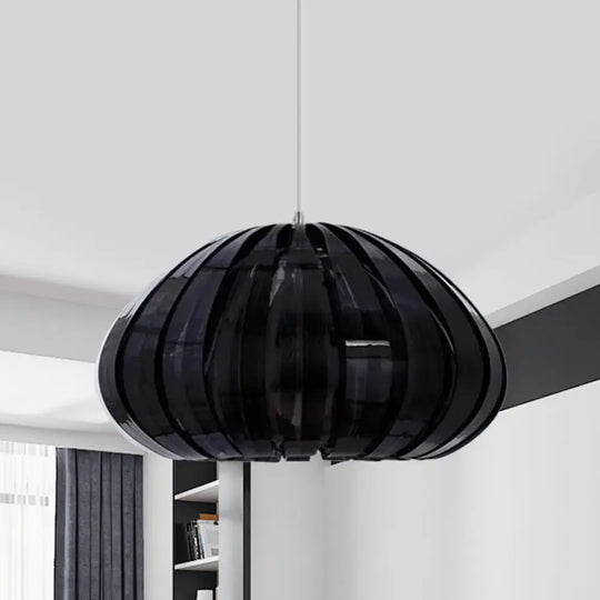 Sleek Squash Suspension Light: Acrylic Single Dining Table Pendant In White/Black With Blade Design