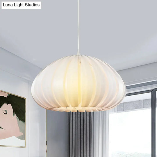 Sleek Squash Suspension Light: Acrylic Single Dining Table Pendant In White/Black With Blade Design