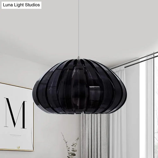 Sleek Squash Suspension Light: Acrylic Single Dining Table Pendant In White/Black With Blade Design