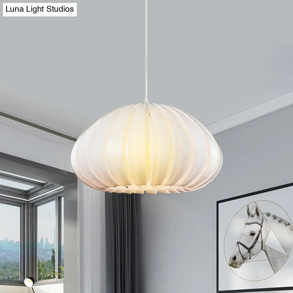 Sleek Squash Suspension Light: Acrylic Single Dining Table Pendant In White/Black With Blade Design
