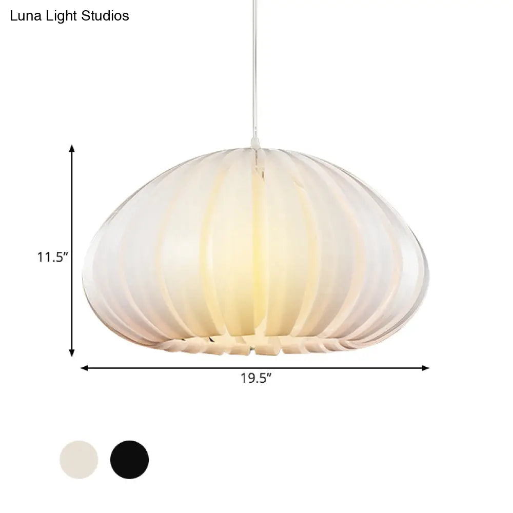 Sleek Squash Suspension Light: Acrylic Single Dining Table Pendant In White/Black With Blade Design