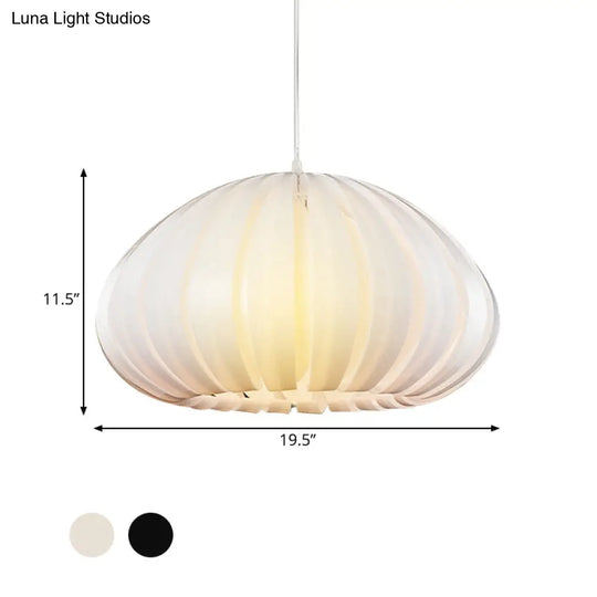 Sleek Squash Suspension Light: Acrylic Single Dining Table Pendant In White/Black With Blade Design