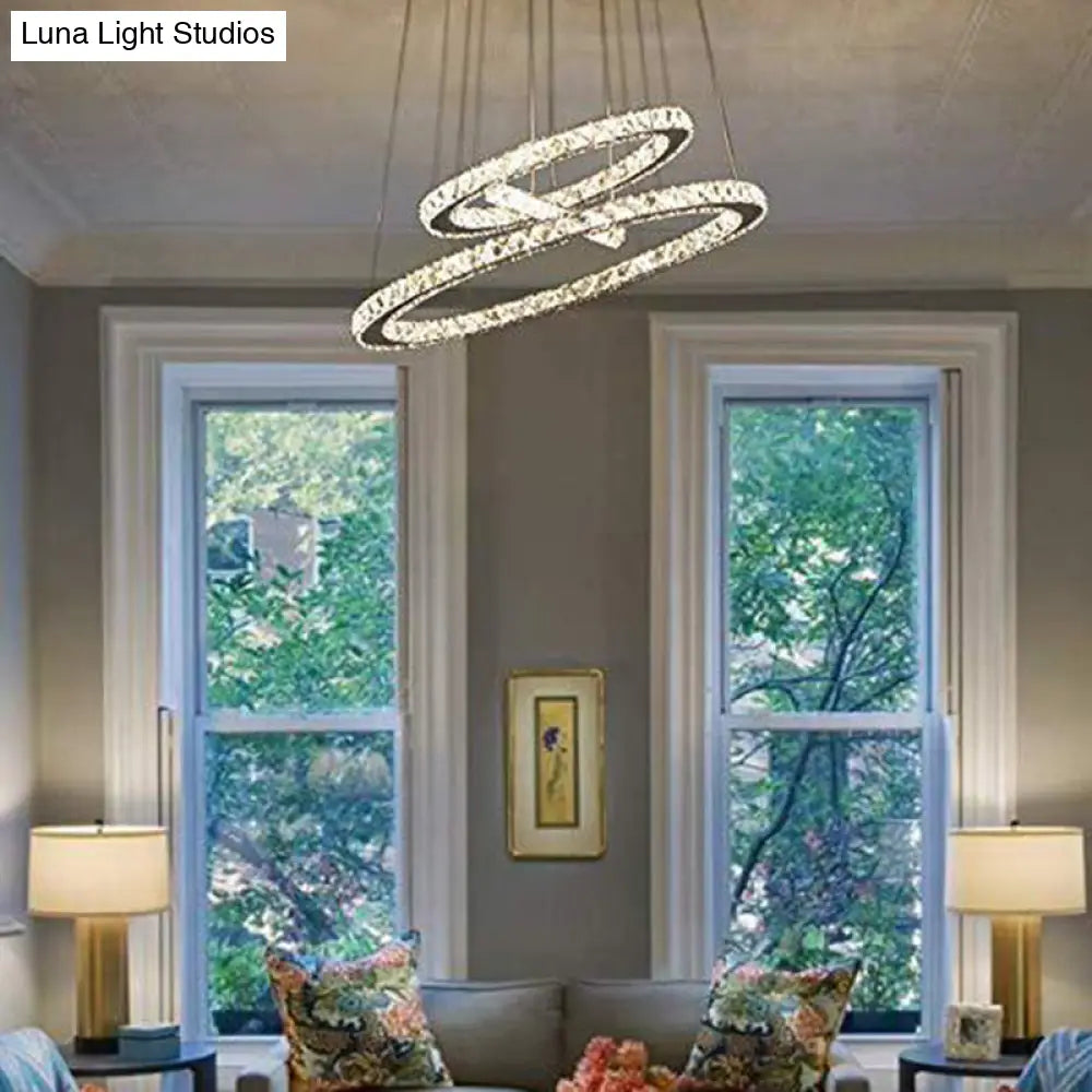 Sleek Stainless Steel Chandelier: Faceted Crystal Circle Led Pendant Lighting For Dining Room