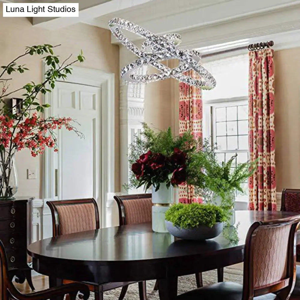 Sleek Stainless Steel Chandelier: Faceted Crystal Circle Led Pendant Lighting For Dining Room