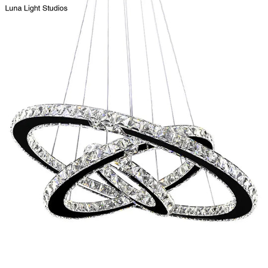 Sleek Stainless Steel Chandelier: Faceted Crystal Circle Led Pendant Lighting For Dining Room