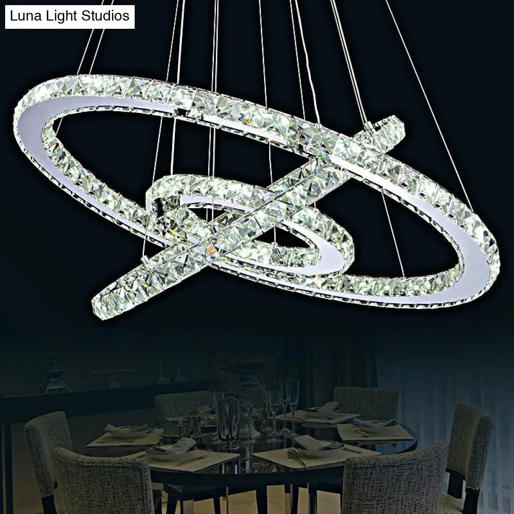 Sleek Stainless Steel Chandelier: Faceted Crystal Circle Led Pendant Lighting For Dining Room