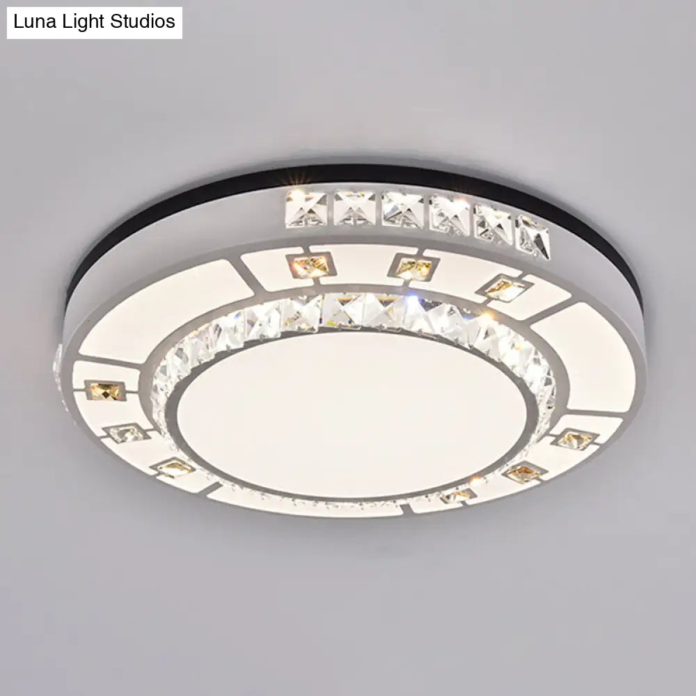 Sleek Stainless-Steel Drum Led Flush Mount Light With Crystal Accent Perfect For Bedrooms / Third