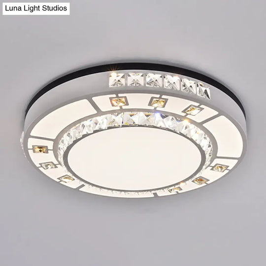 Sleek Stainless-Steel Drum Led Flush Mount Light With Crystal Accent Perfect For Bedrooms / Third