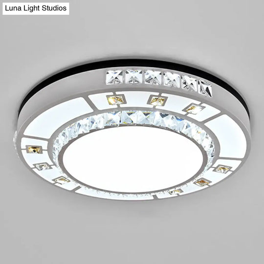 Sleek Stainless-Steel Drum Led Flush Mount Light With Crystal Accent Perfect For Bedrooms / Remote