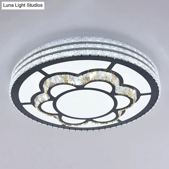 Sleek Stainless-Steel Drum Led Flush Mount Light With Crystal Accent Perfect For Bedrooms / Remote