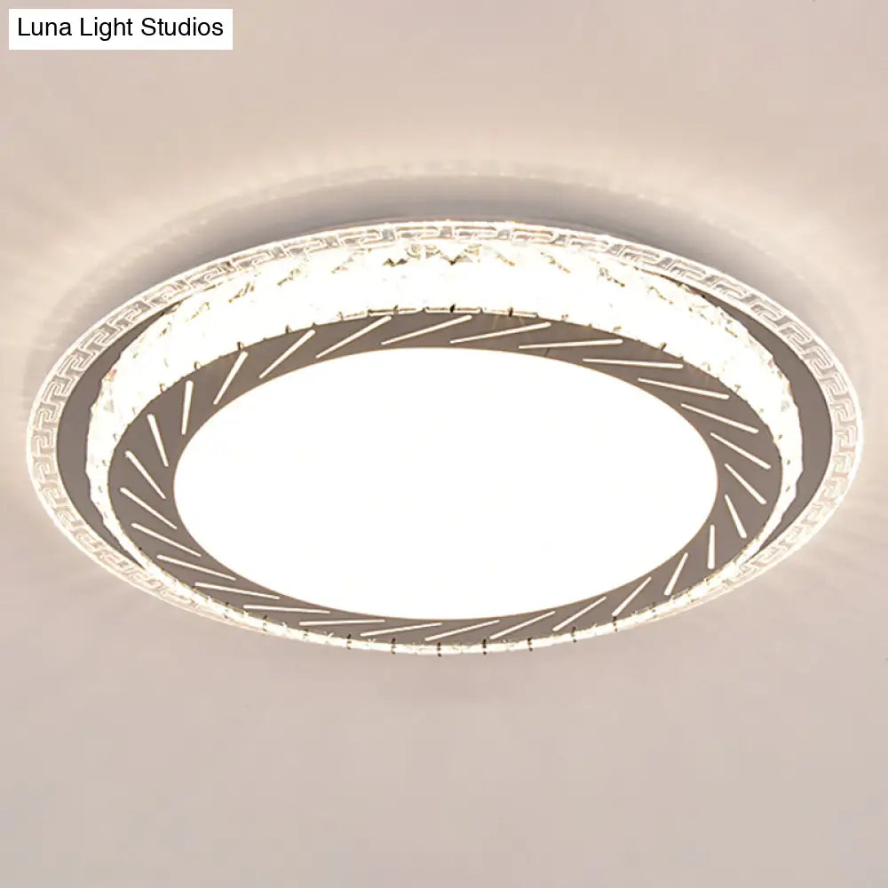 Sleek Stainless-Steel Drum Led Flush Mount Light With Crystal Accent Perfect For Bedrooms / Third