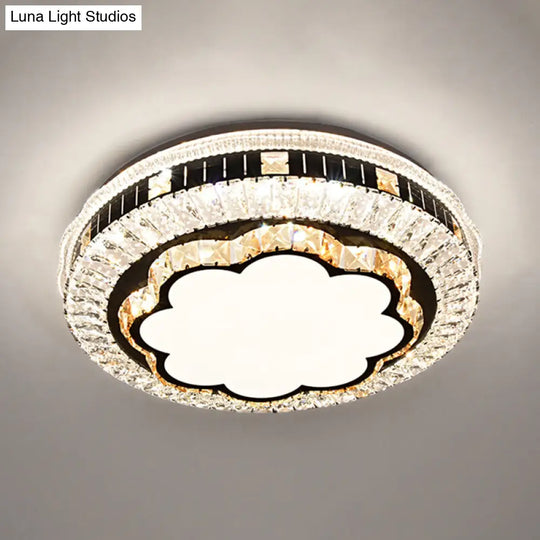 Sleek Stainless-Steel Drum Led Flush Mount Light With Crystal Accent Perfect For Bedrooms / Third