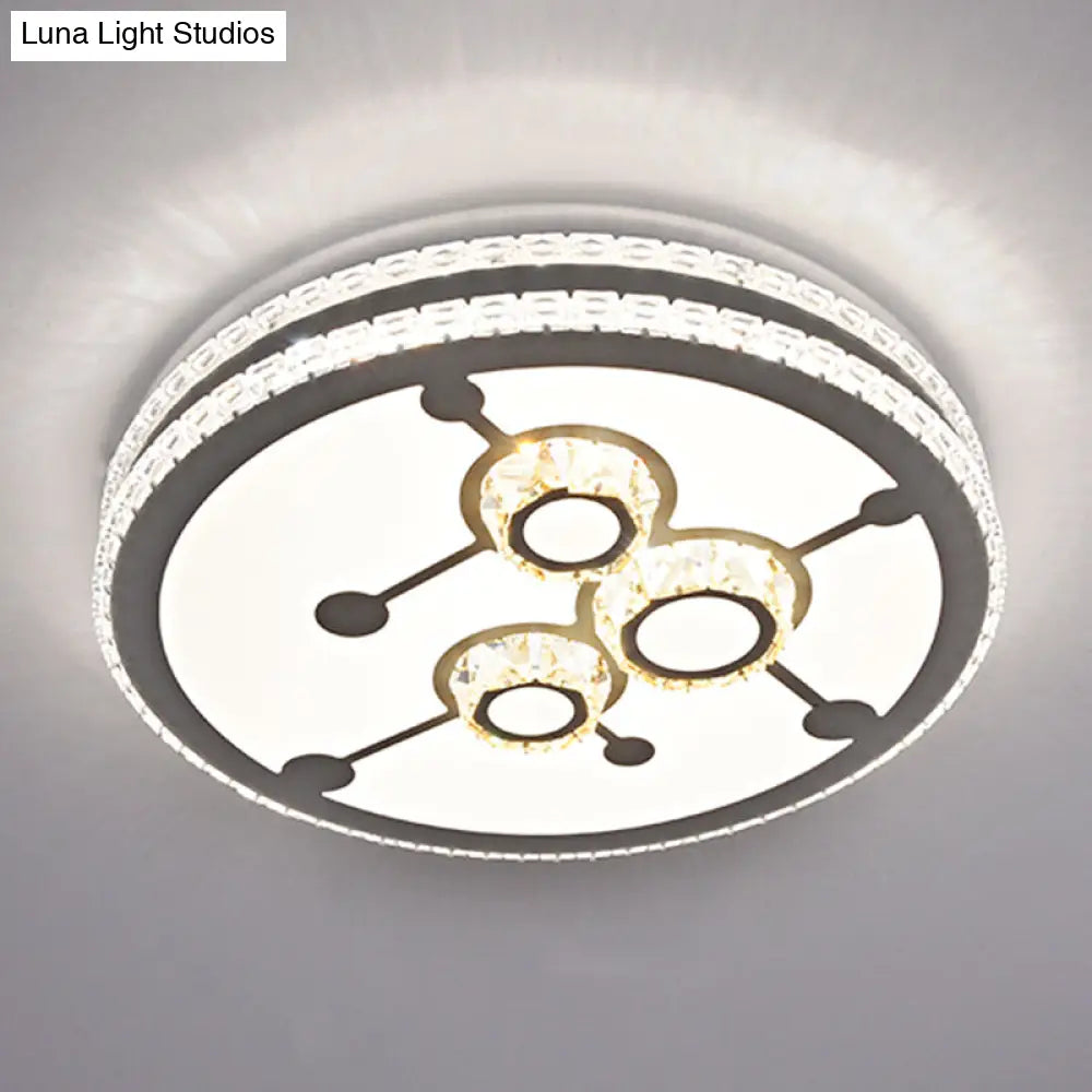 Sleek Stainless-Steel Drum Led Flush Mount Light With Crystal Accent Perfect For Bedrooms / Third