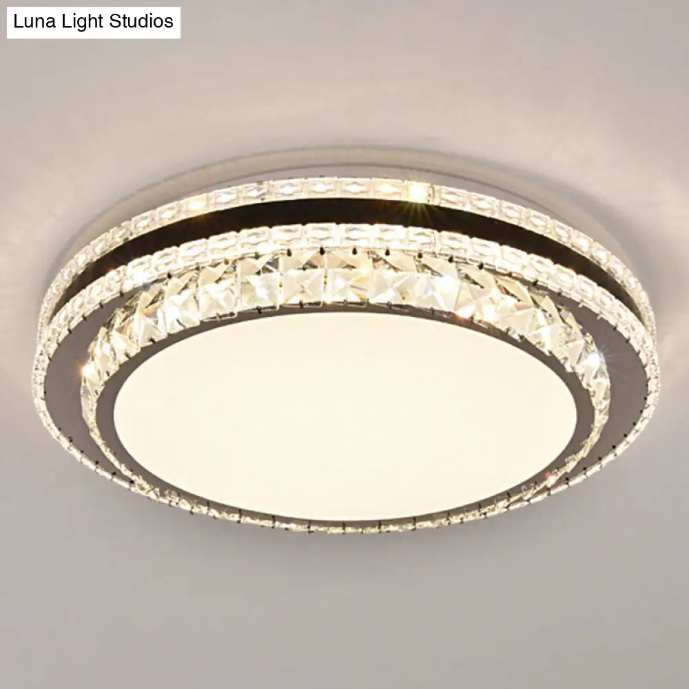 Sleek Stainless-Steel Drum Led Flush Mount Light With Crystal Accent Perfect For Bedrooms / Third