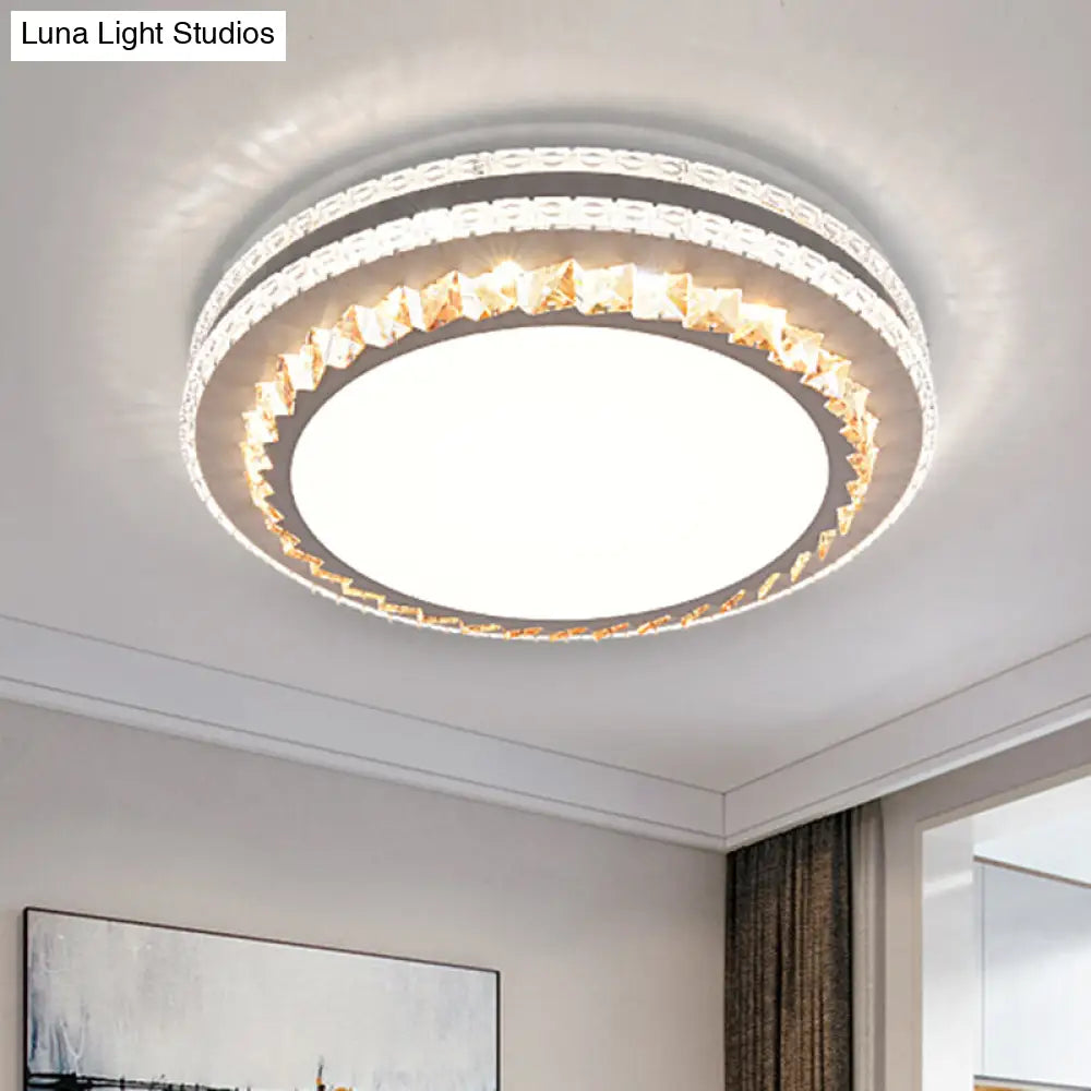 Sleek Stainless-Steel Drum Led Flush Mount Light With Crystal Accent Perfect For Bedrooms / Third