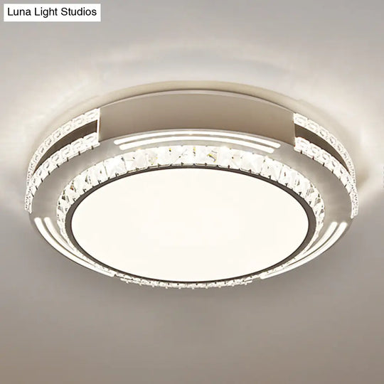 Sleek Stainless-Steel Drum Led Flush Mount Light With Crystal Accent Perfect For Bedrooms / Third