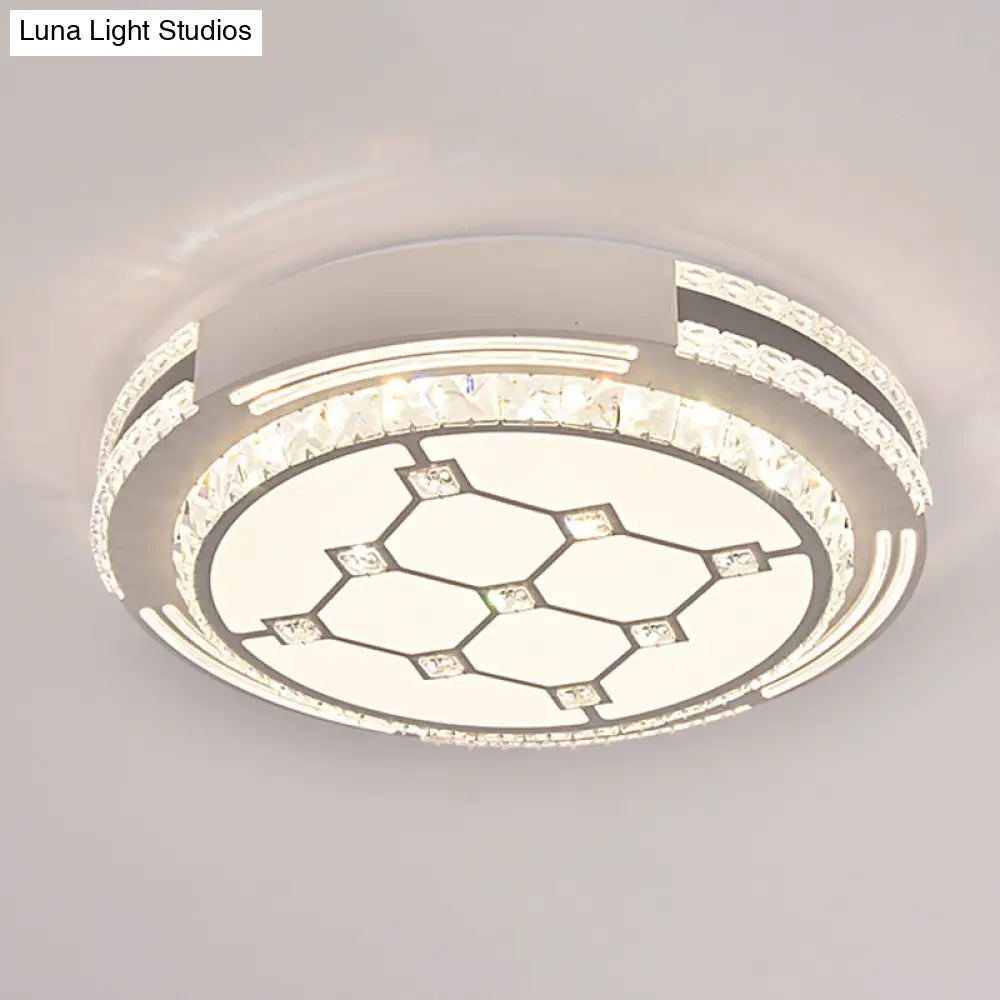 Sleek Stainless-Steel Drum Led Flush Mount Light With Crystal Accent Perfect For Bedrooms / Third