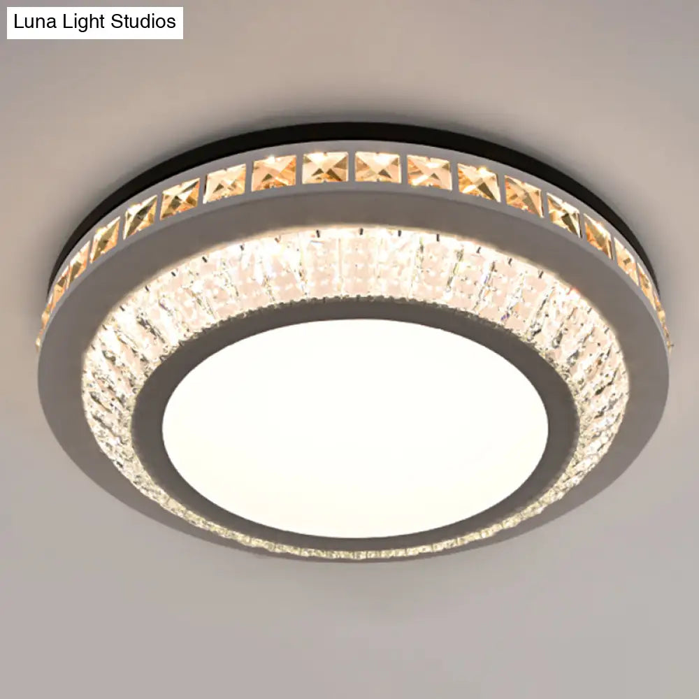 Sleek Stainless-Steel Drum Led Flush Mount Light With Crystal Accent Perfect For Bedrooms / Third