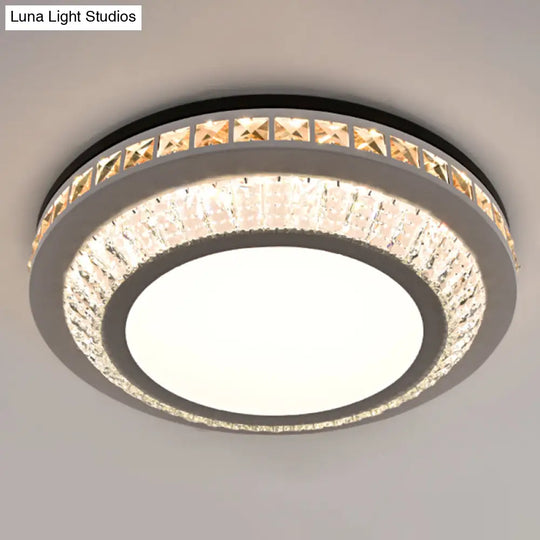 Sleek Stainless-Steel Drum Led Flush Mount Light With Crystal Accent Perfect For Bedrooms / Third