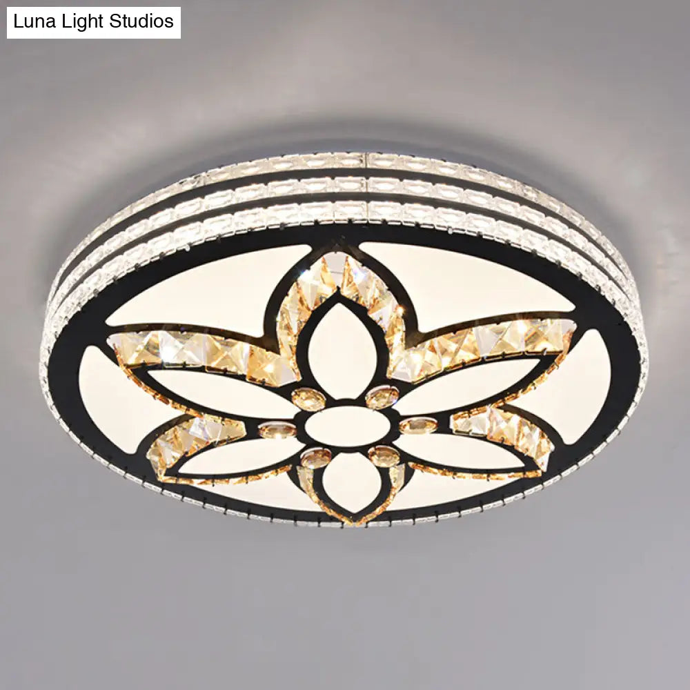 Sleek Stainless-Steel Drum Led Flush Mount Light With Crystal Accent Perfect For Bedrooms / Third