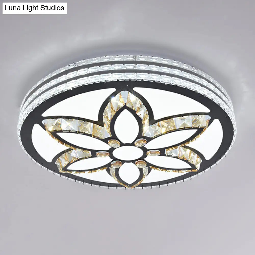 Sleek Stainless-Steel Drum Led Flush Mount Light With Crystal Accent Perfect For Bedrooms / Remote