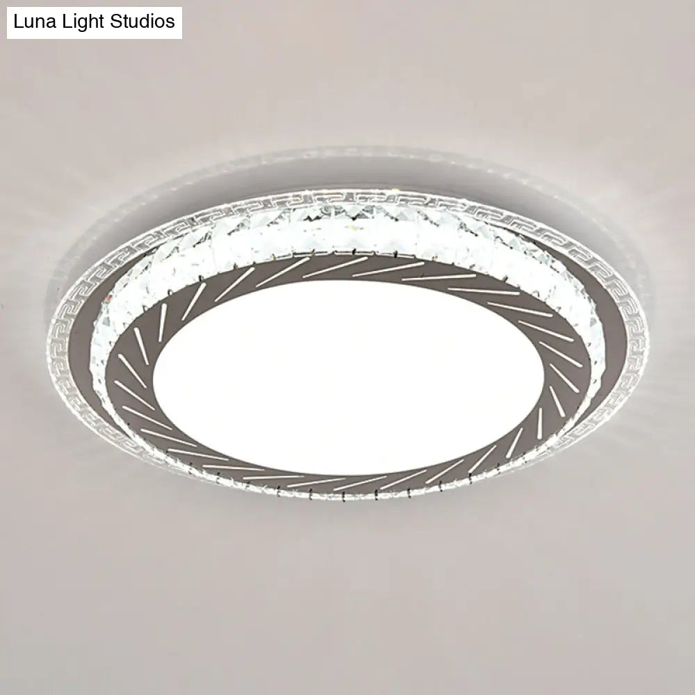 Sleek Stainless-Steel Drum Led Flush Mount Light With Crystal Accent Perfect For Bedrooms / Remote