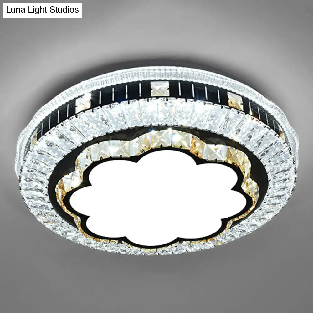 Sleek Stainless-Steel Drum Led Flush Mount Light With Crystal Accent Perfect For Bedrooms / Remote