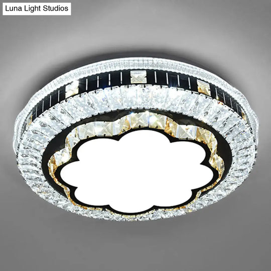 Sleek Stainless-Steel Drum Led Flush Mount Light With Crystal Accent Perfect For Bedrooms / Remote