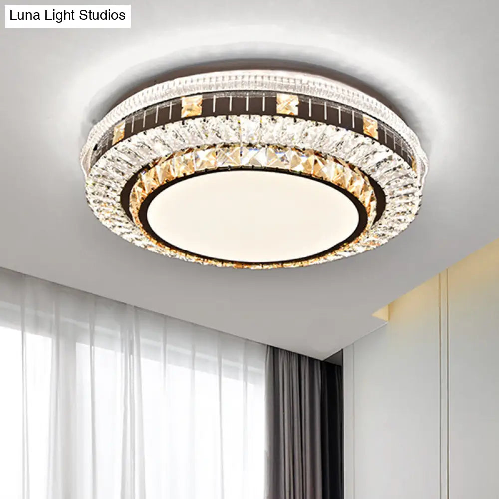 Sleek Stainless-Steel Drum Led Flush Mount Light With Crystal Accent Perfect For Bedrooms / Third