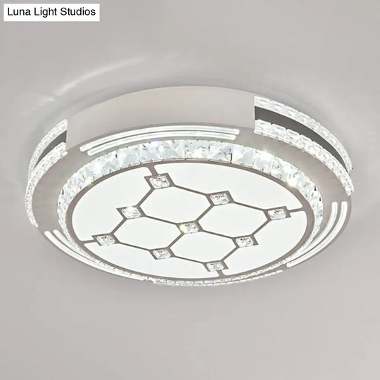 Sleek Stainless-Steel Drum Led Flush Mount Light With Crystal Accent Perfect For Bedrooms / Remote