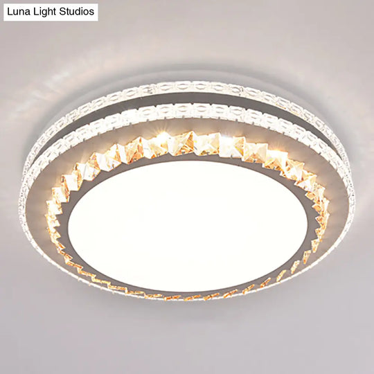 Sleek Stainless - Steel Drum Led Flush Mount Light With Crystal Accent – Perfect For Bedrooms