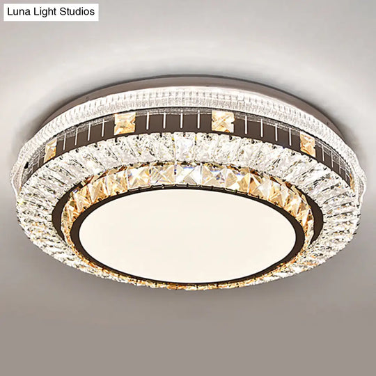 Sleek Stainless - Steel Drum Led Flush Mount Light With Crystal Accent – Perfect For Bedrooms