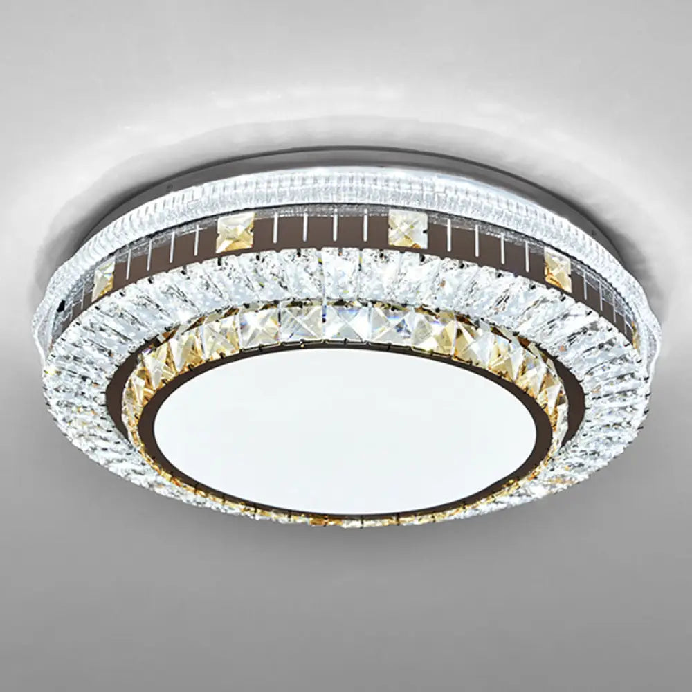 Sleek Stainless - Steel Drum Led Flush Mount Light With Crystal Accent – Perfect For Bedrooms /