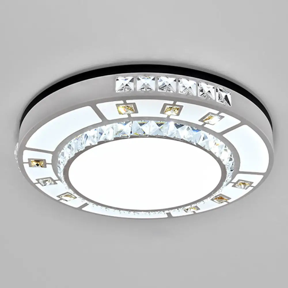 Sleek Stainless - Steel Drum Led Flush Mount Light With Crystal Accent – Perfect For Bedrooms /