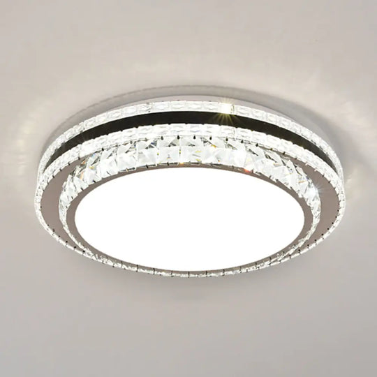 Sleek Stainless - Steel Drum Led Flush Mount Light With Crystal Accent – Perfect For Bedrooms /