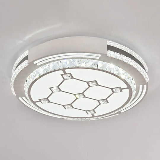 Sleek Stainless - Steel Drum Led Flush Mount Light With Crystal Accent – Perfect For Bedrooms /