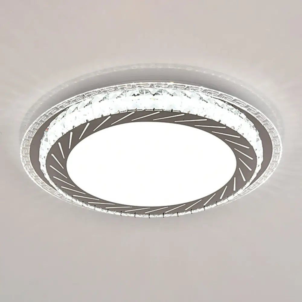 Sleek Stainless - Steel Drum Led Flush Mount Light With Crystal Accent – Perfect For Bedrooms /