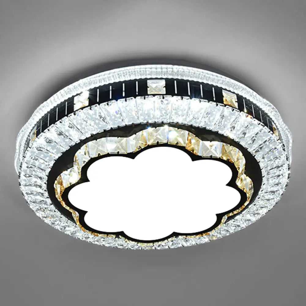 Sleek Stainless - Steel Drum Led Flush Mount Light With Crystal Accent – Perfect For Bedrooms /