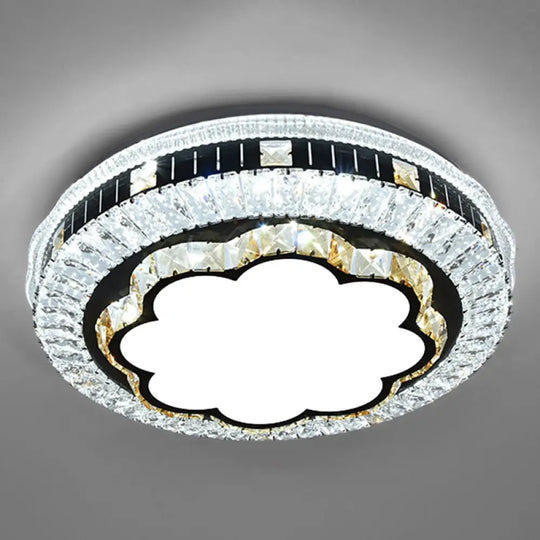 Sleek Stainless - Steel Drum Led Flush Mount Light With Crystal Accent – Perfect For Bedrooms /