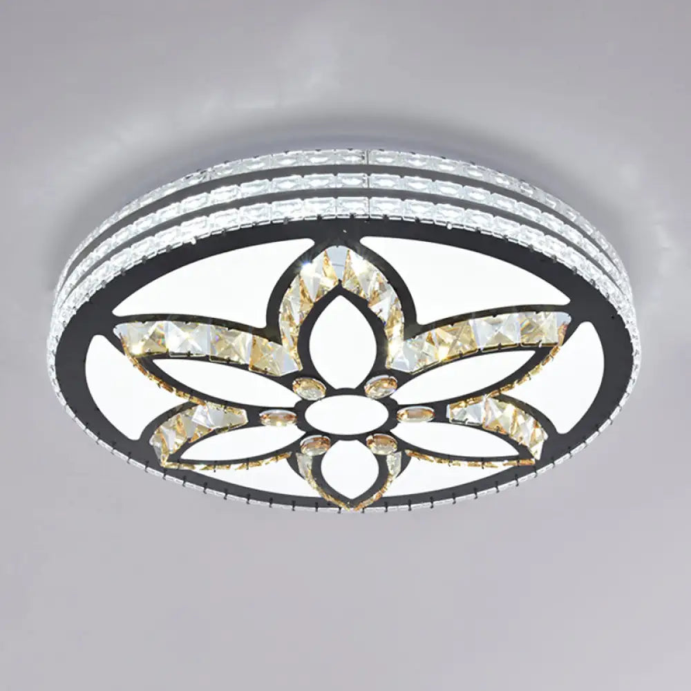 Sleek Stainless - Steel Drum Led Flush Mount Light With Crystal Accent – Perfect For Bedrooms /