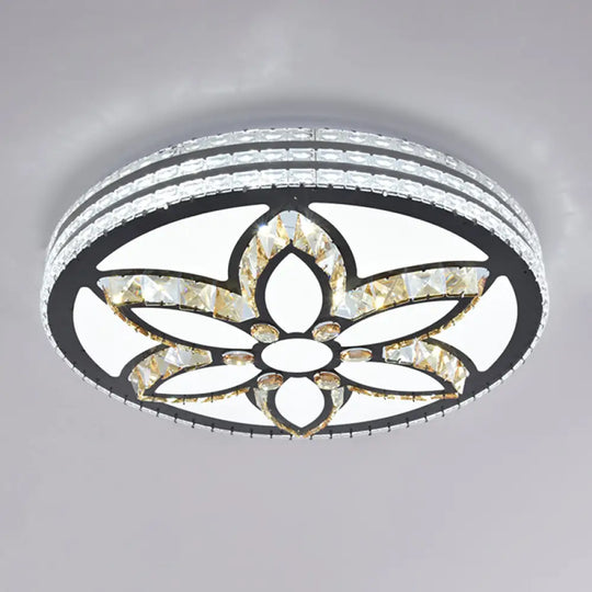 Sleek Stainless - Steel Drum Led Flush Mount Light With Crystal Accent – Perfect For Bedrooms /