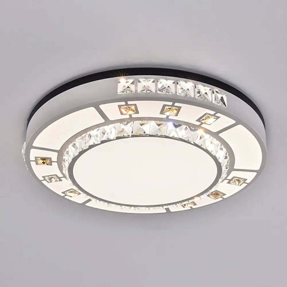 Sleek Stainless - Steel Drum Led Flush Mount Light With Crystal Accent – Perfect For Bedrooms /