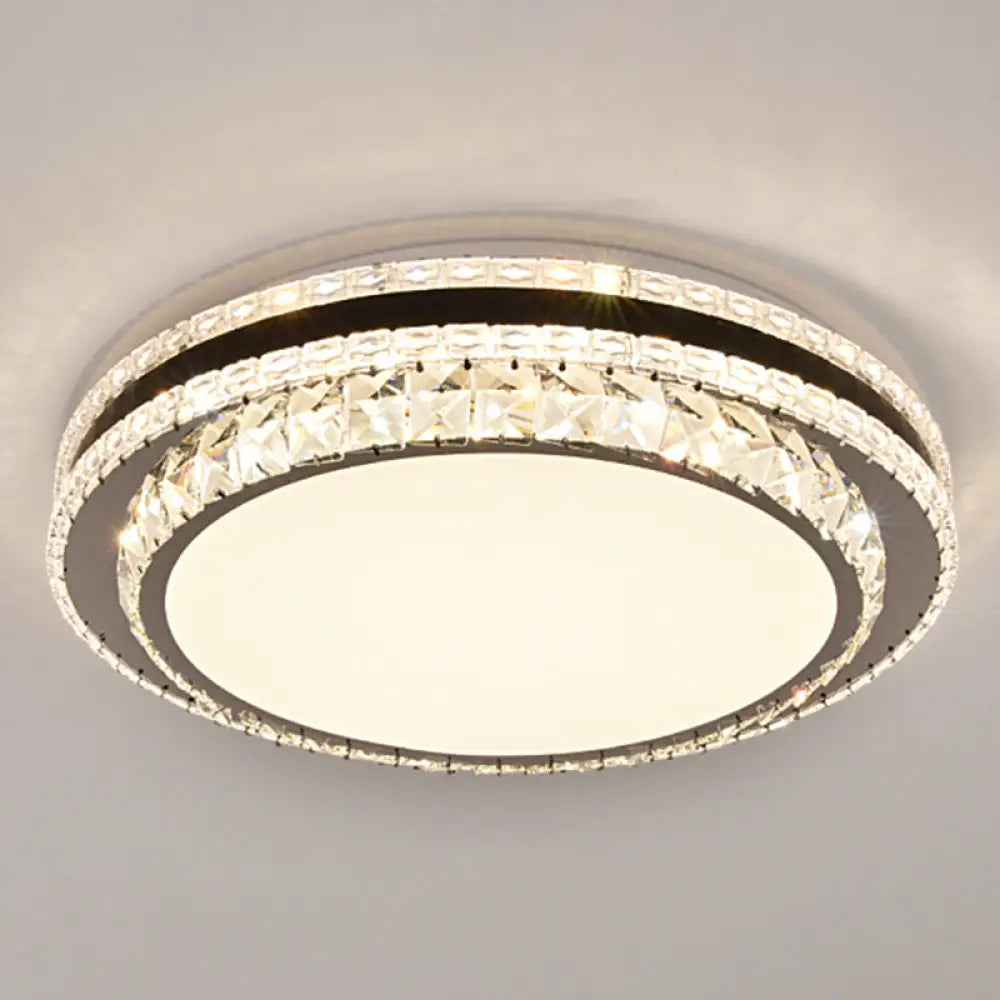 Sleek Stainless - Steel Drum Led Flush Mount Light With Crystal Accent – Perfect For Bedrooms /