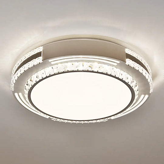 Sleek Stainless - Steel Drum Led Flush Mount Light With Crystal Accent – Perfect For Bedrooms /