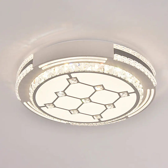 Sleek Stainless - Steel Drum Led Flush Mount Light With Crystal Accent – Perfect For Bedrooms /