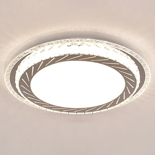 Sleek Stainless - Steel Drum Led Flush Mount Light With Crystal Accent – Perfect For Bedrooms /