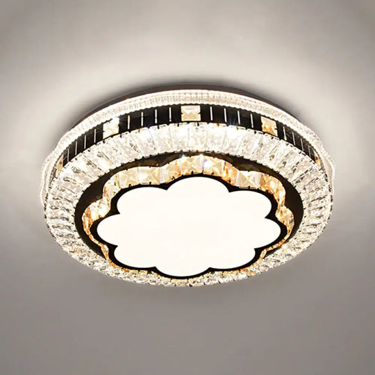 Sleek Stainless - Steel Drum Led Flush Mount Light With Crystal Accent – Perfect For Bedrooms /