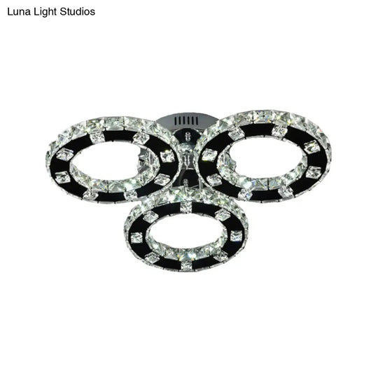 Sleek Stainless-Steel Led Ceiling Light With Cur Crystal Shade - 3-Ring Semi Mount Fixture